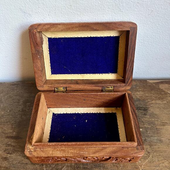 Vintage Carved Mango Wood Decorative Box with Inlay | Rustic Accent Decor - Picture 3 of 7